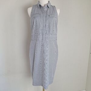 Ann Taylor Railroad Striped Sleeveless Seersucker Shirtdress